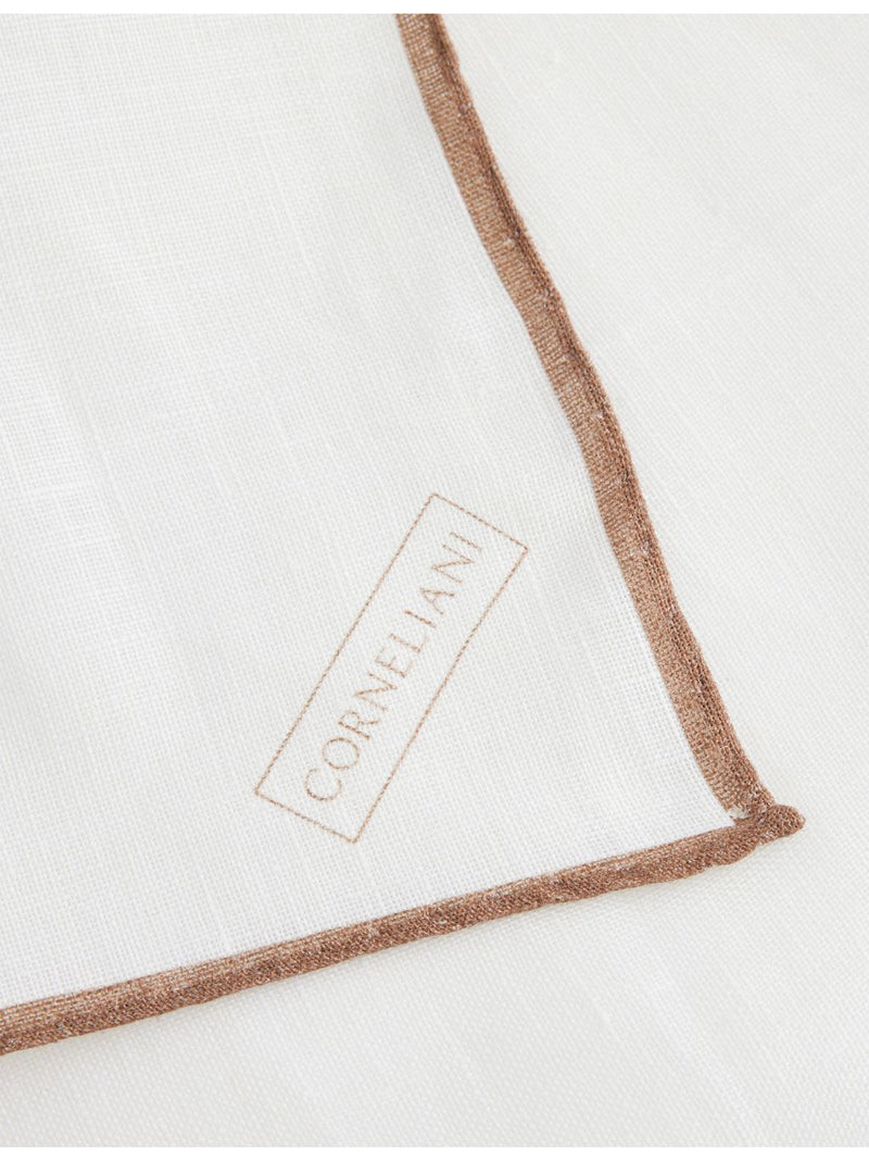 Corneliani linen pocket square stripe-trim 33cm, imported from the UK