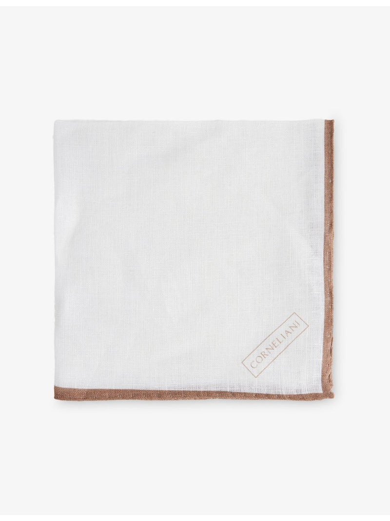 Corneliani linen pocket square stripe-trim 33cm, imported from the UK