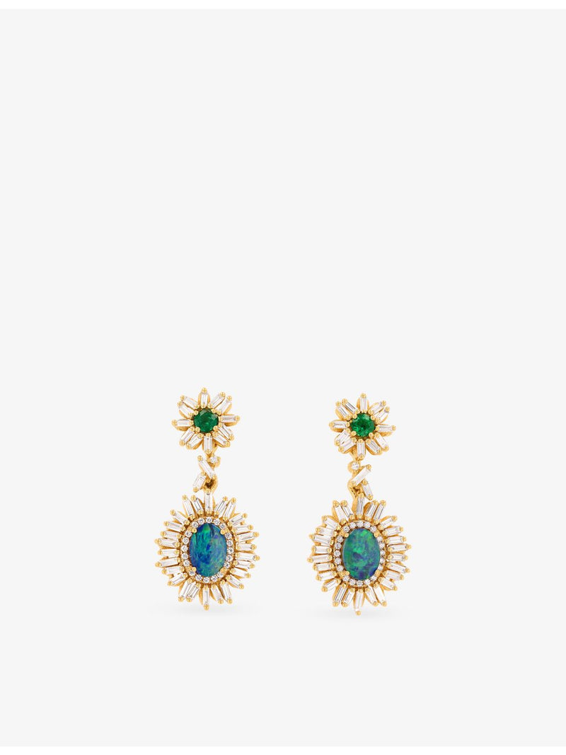 Suzanne Kalan 18ct gold diamond and opal drop earrings (British brand)
