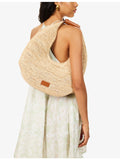 STAUD Moon raffia tote bag with leather trim - British product