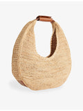STAUD Moon raffia tote bag with leather trim - British product