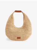 STAUD Moon raffia tote bag with leather trim - British product
