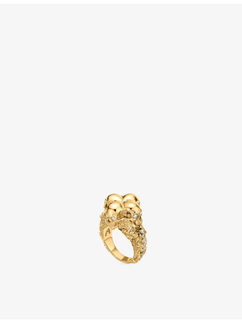 Alex Moss 14ct yellow gold diamond skull ring (British brand)