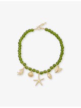 selfridges Meretrix Oceanus Green and Gold-Tone Beaded Charm Necklace 39cm- Buy online at McGrocer