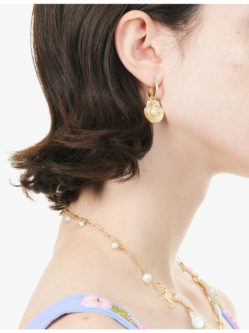 Oceanus seashell pearl drop hoop earrings 3cm - British product
