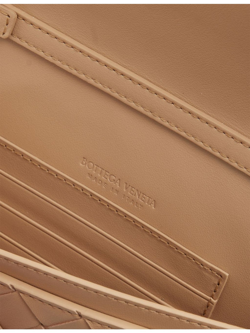 Bottega Veneta lamb leather wallet-on-chain with gold hardware, imported from the UK