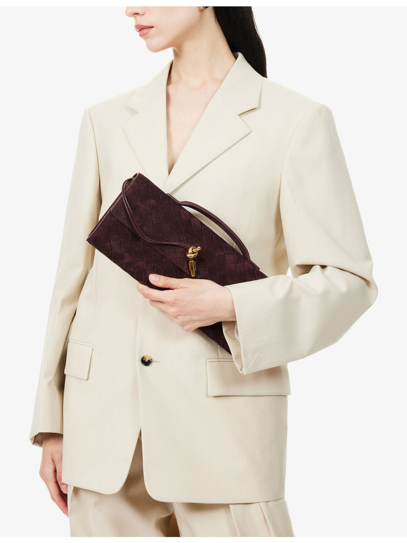 Bottega Veneta suede clutch bag with Intrecciato weave (British brand)