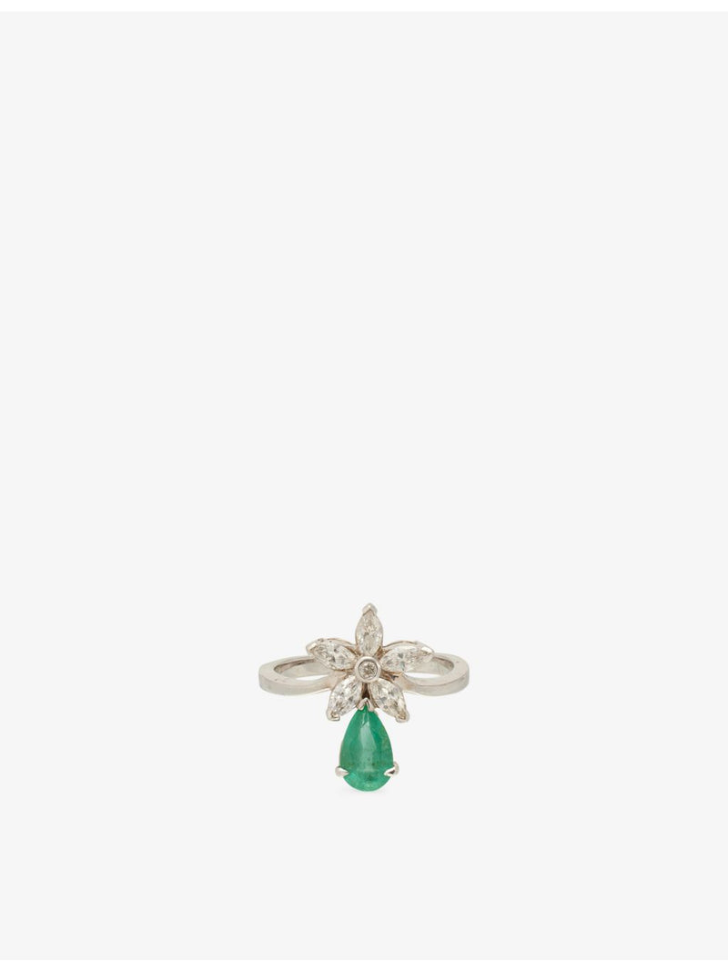 RESELFRIDGES vintage emerald flower diamond ring, imported from the UK