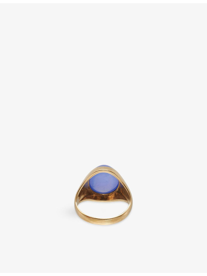 RESELFRIDGES 9ct gold blue chalcedony signet ring, imported from the UK