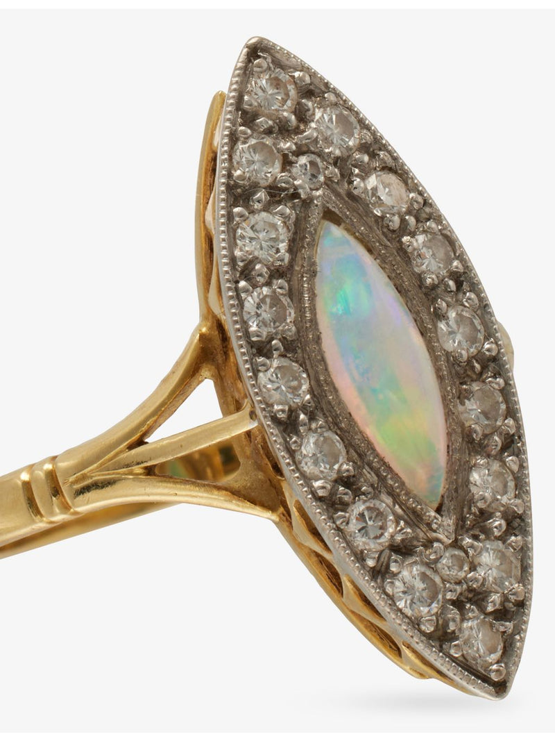 Reselfridges opal diamond navette ring 18ct gold, UK size O - British product
