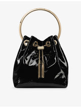 selfridges Jimmy Choo Bon Bon Shiny Biker Leather Bucket Bag- Buy online at McGrocer