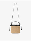 Jimmy Choo drawstring raffia pouch with leather trim, imported from the UK