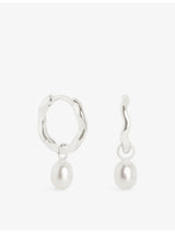 selfridges Astrid & Miyu Wave 14ct White Gold and Cultured Pearl Charm Huggie Drop Earrings- Buy online at McGrocer