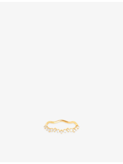 selfridges Astrid & Miyu Wave 14ct Gold Cultured Pearl and Lab-Grown Diamond Band Ring- Buy online at McGrocer