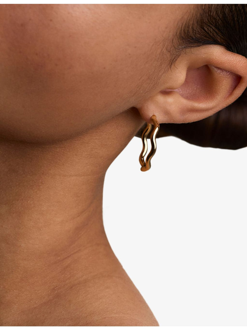 Astrid & Miyu ripple design medium hoop earrings, imported from the UK