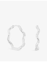 selfridges Astrid & Miyu Ripple Crystal Rhodium-Plated Sterling Silver Medium Hoop Earrings- Buy online at McGrocer