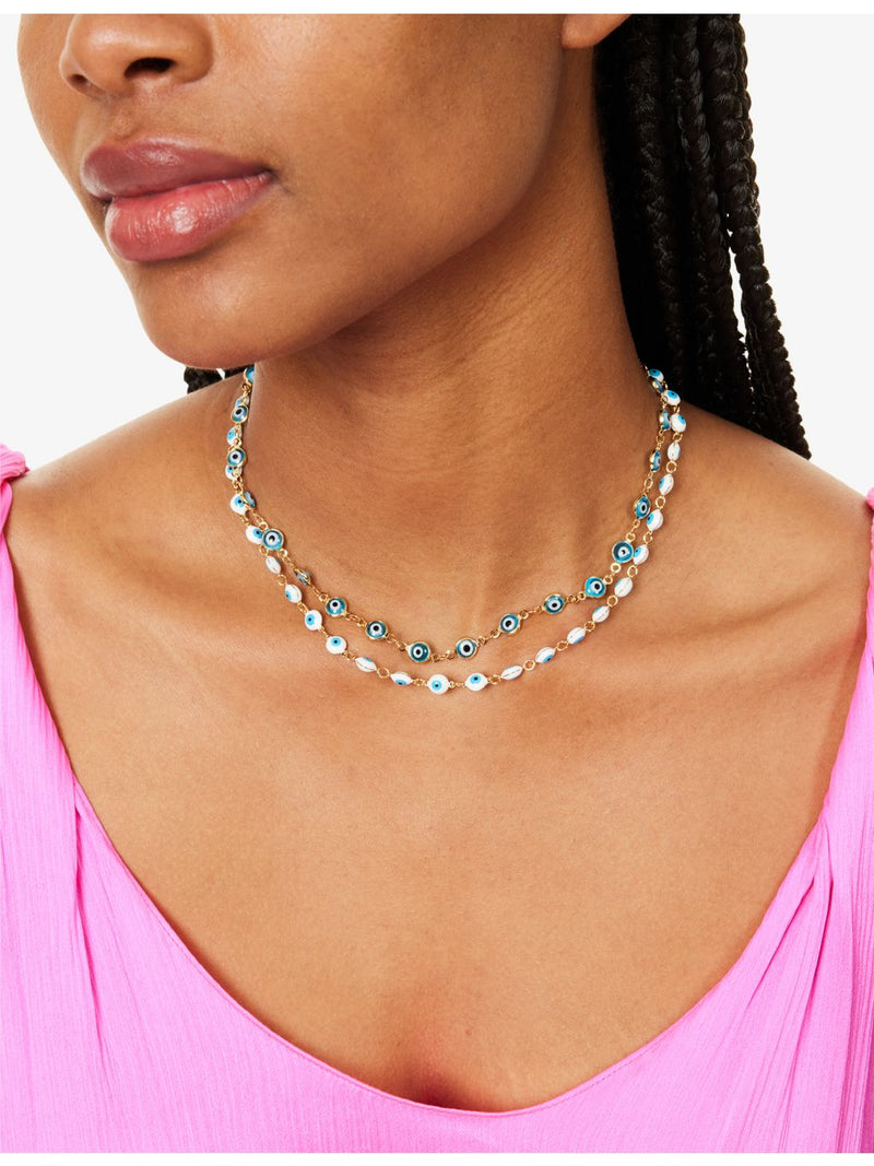 Crystal Haze 18ct gold nazar necklace with enamel eyes, UK version