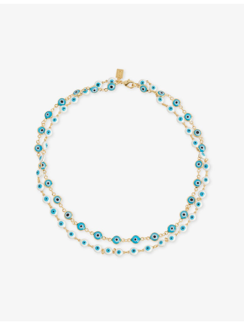Crystal Haze 18ct gold nazar necklace with enamel eyes, UK version