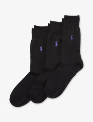 Polo Ralph Lauren Brand-Embroidered Set of Three Cotton-Blend Socks