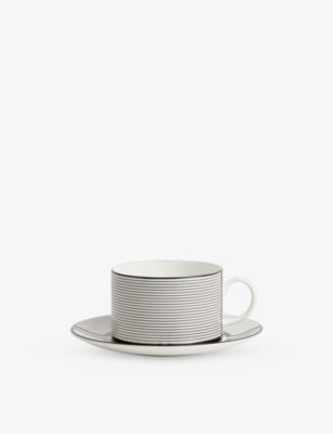 Wedgwood Vera Wang Luxe Graphite bone-china teacup set, imported from the UK