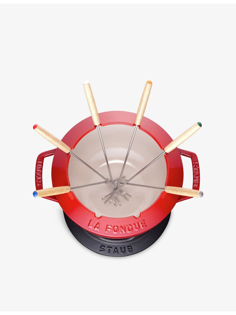 Staub brand-embossed cast-iron fondue set 18cm, UK version
