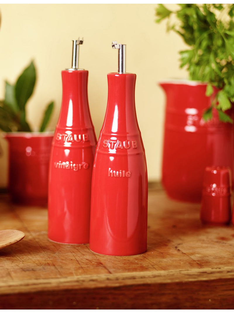 Staub ceramic oil and vinegar cruet set, imported from the UK