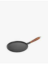 selfridges Staub Round Cast-Iron Pancake Pan With Wooden Handle 28cm- Buy online at McGrocer
