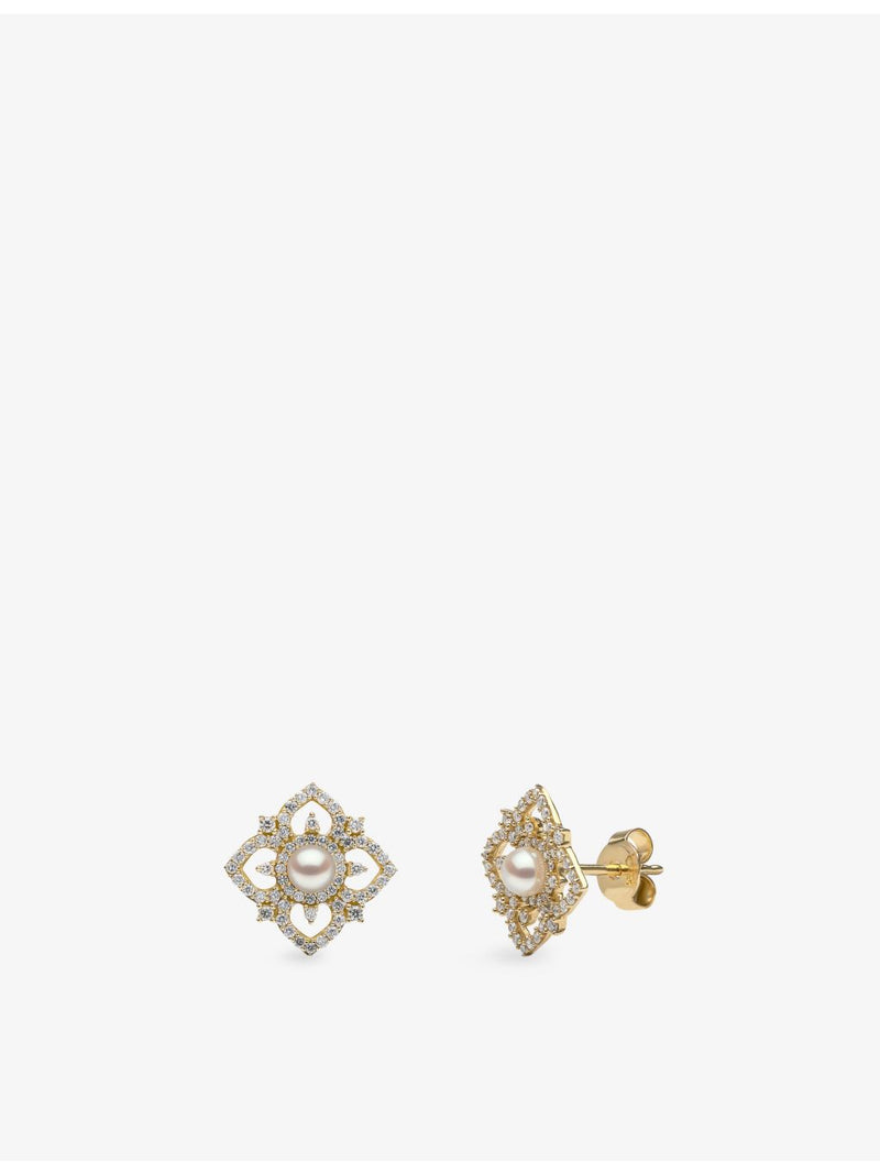 Yoko London Petal 18ct gold diamond and Akoya pearl earrings (British brand)