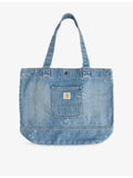 Carhartt WIP logo-patch paint-splatter denim tote, imported from the UK