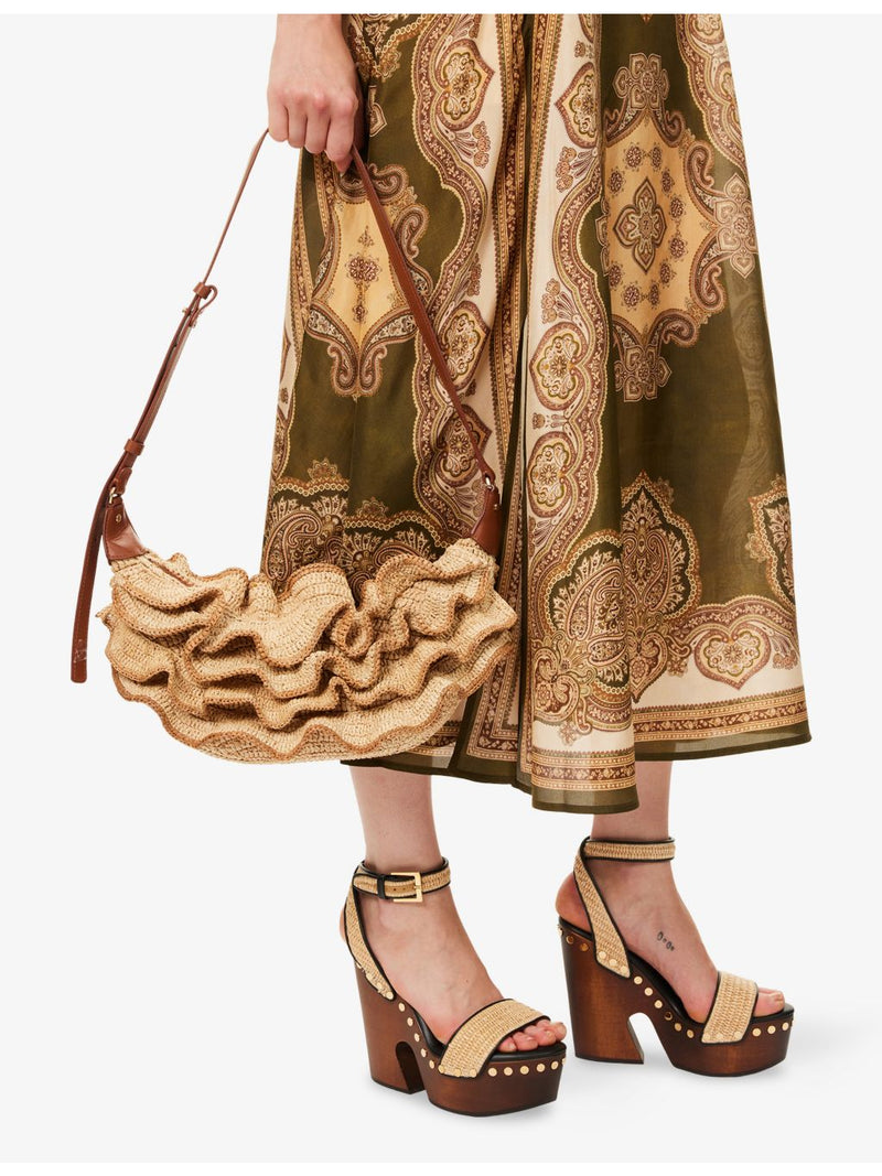 Zimmermann Goldentime raffia shoulder bag, imported from the UK
