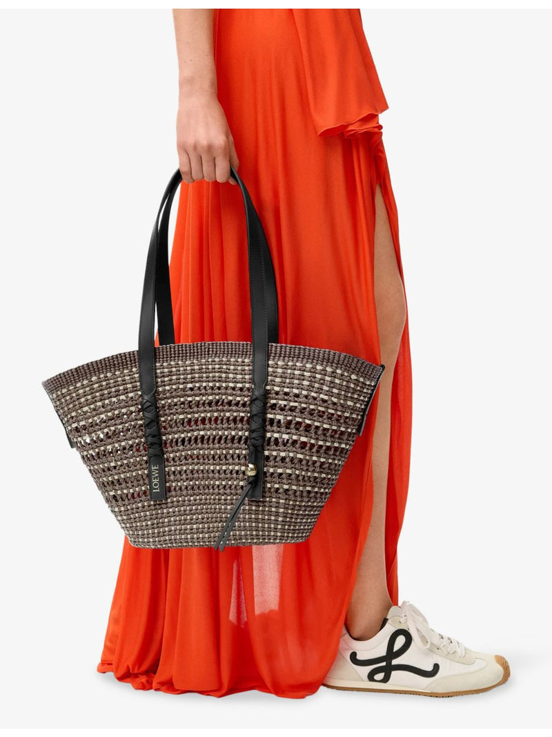 Loewe medium woven basket bag with leather trims, UK version