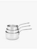 De Buyer 3-piece stainless steel saucepan set with lids, imported from the UK