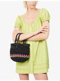 Damson Madder raffia bag with tulip motif, 20cm tall (British brand)