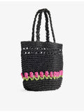 Damson Madder raffia bag with tulip motif, 20cm tall (British brand)