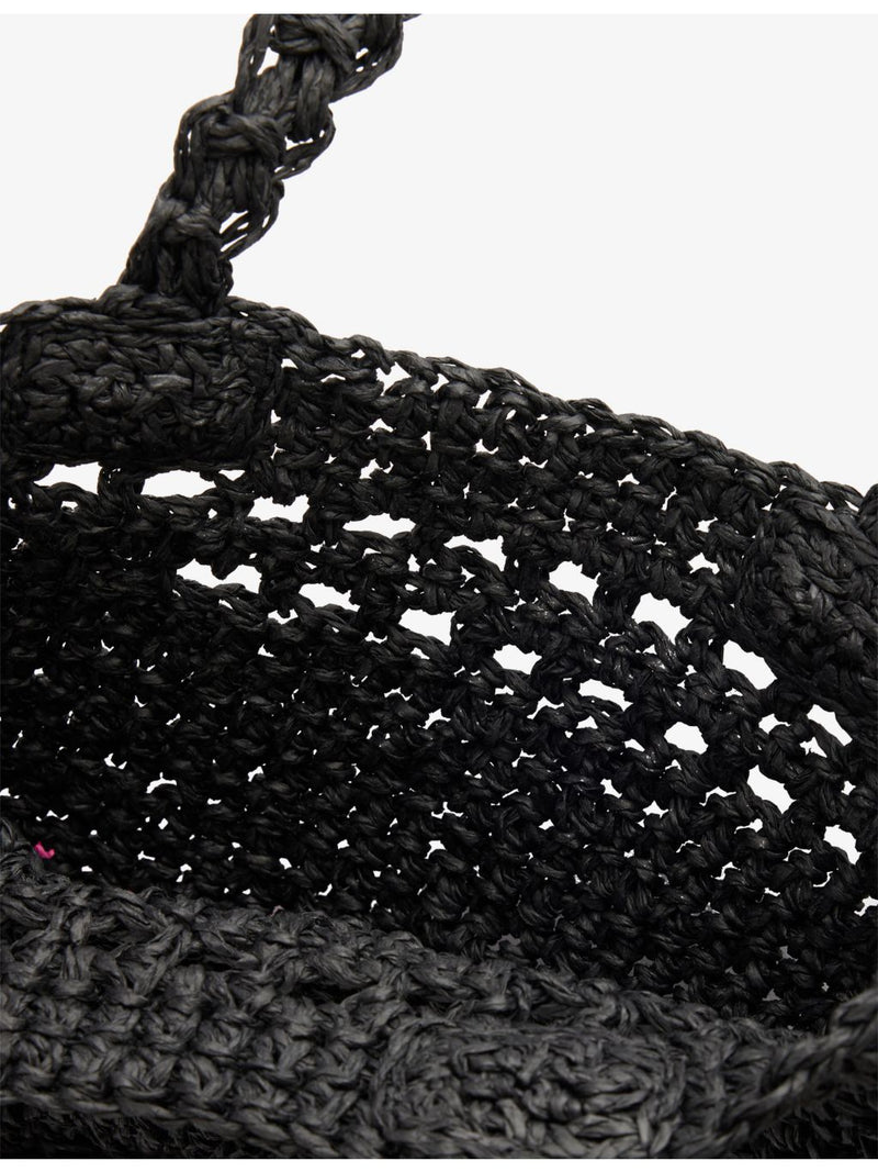Damson Madder raffia bag with tulip motif, 20cm tall (British brand)