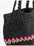 Damson Madder raffia bag with tulip motif, 20cm tall (British brand)