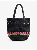 Damson Madder raffia bag with tulip motif, 20cm tall (British brand)