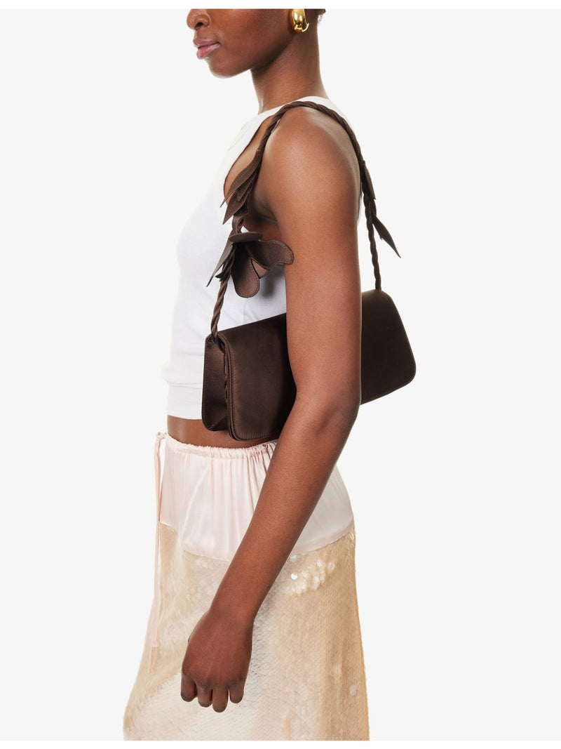 Cult Gaia Cosette satin shoulder bag with floral appliqué, UK version