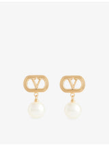 selfridges Valentino Garavani Ovalette Pearl-Drop Brass Earrings- Buy online at McGrocer
