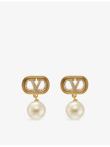 selfridges Valentino Garavani Oval Pearl Brass Earrings- Buy online at McGrocer