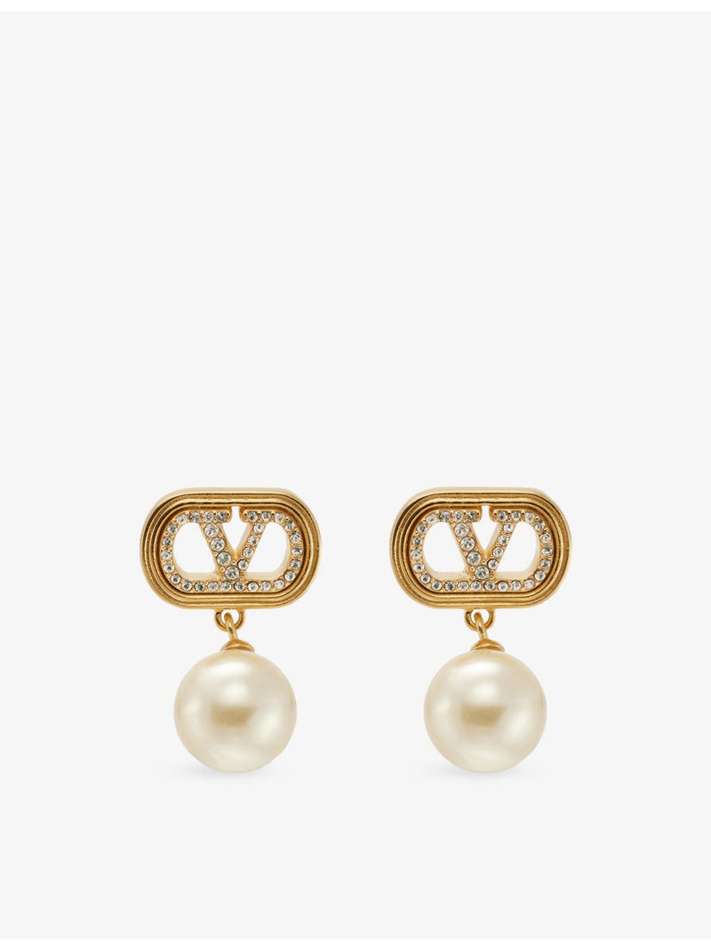 Valentino Garavani oval pearl brass earrings, imported from the UK