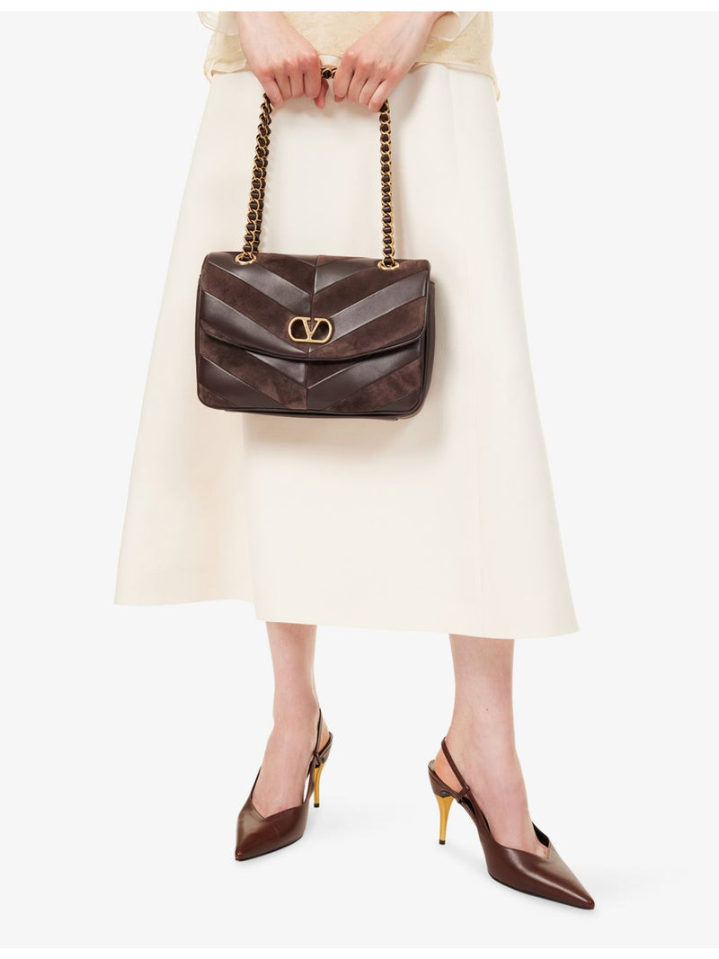 Valentino Garavani Djuna striped suede medium shoulder bag, imported from the UK