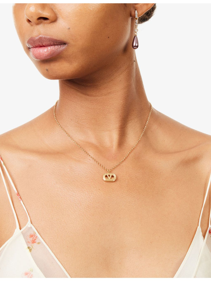 Valentino Garavani Ovalette brass necklace with VL logo pendant, UK version