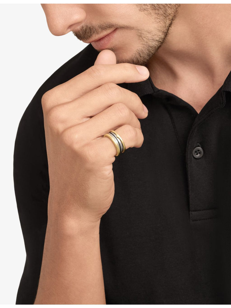 Bvlgari B.zero1 18ct yellow gold and stainless steel two-band ring, UK version