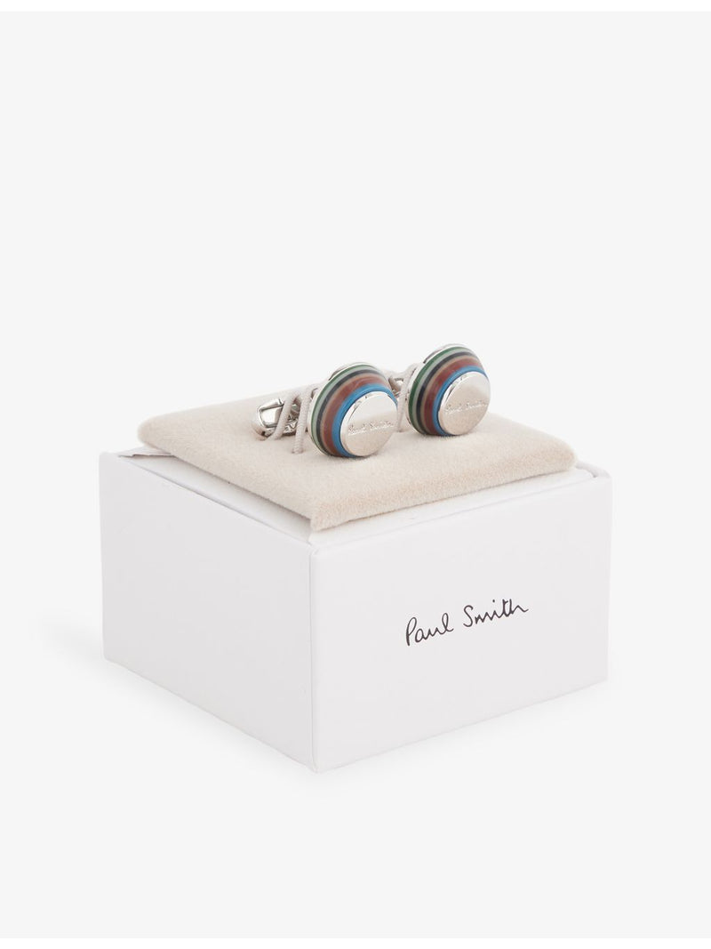 Paul Smith engraved-logo striped copper-and-zinc cufflinks 1.8cm diameter (British brand)