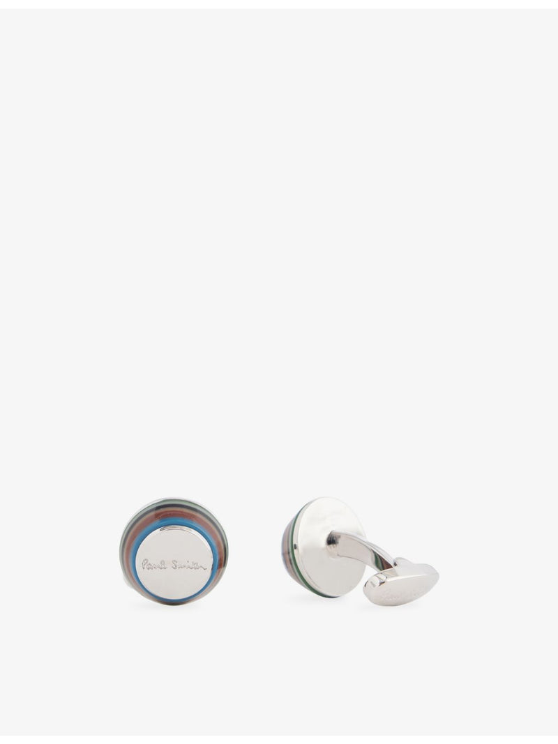 Paul Smith engraved-logo striped copper-and-zinc cufflinks 1.8cm diameter (British brand)