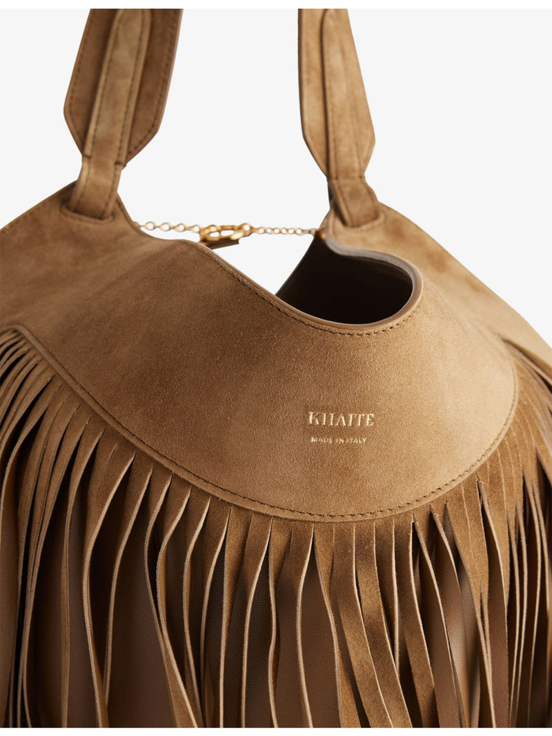 KHAITE Lotus small fringed suede tote bag - British product
