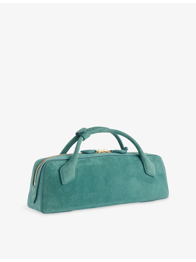 Alaïa suede clutch bag with gold-toned hardware, imported from the UK