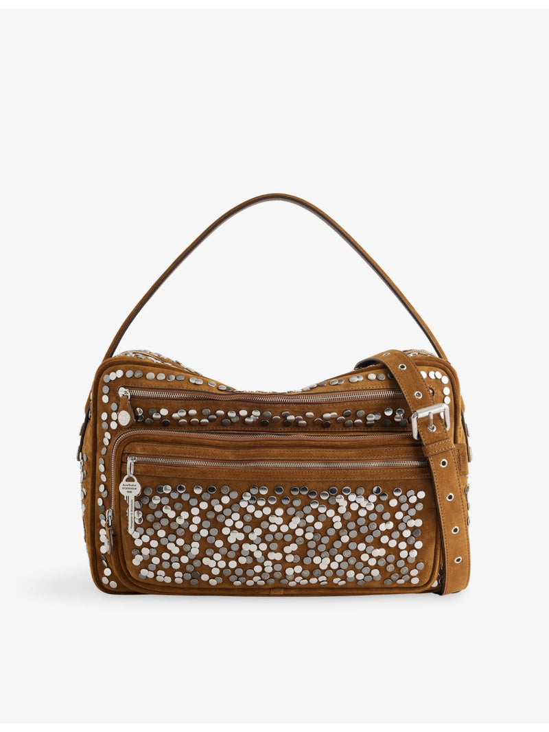 Acne Studios suede shoulder bag with rivet embellishments, UK version