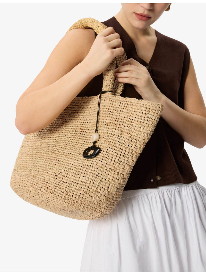 Whistles straw tote bag with charm embellishment - British product